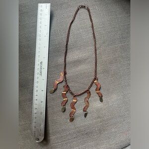 Vintage Tiger's Eye American Indian Gold Metal Necklace.